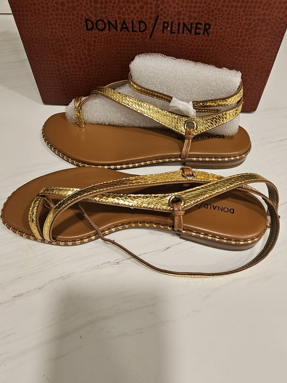 Donald J. Pliner New Metallic Gold Strappy Flat Sandals